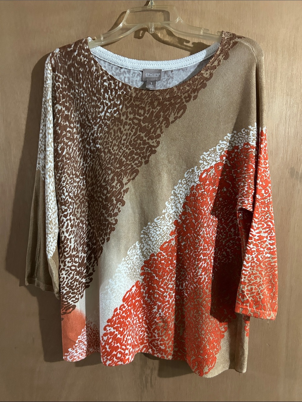 Chico's Brown, Cream & Orange Animal-Print Colorblock Tunic